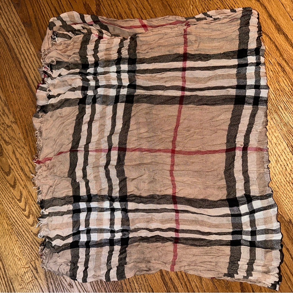 V. Fraas Brown Plaid Patterned Women's Scarf